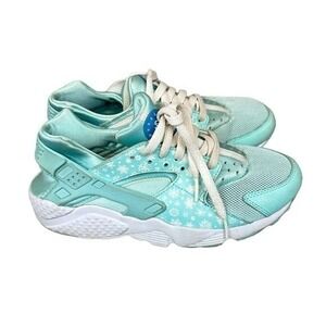 Nike Air Huarache Run GS Blue Lagoon Aqua Snowflake Print Running Shoes Size 7Y